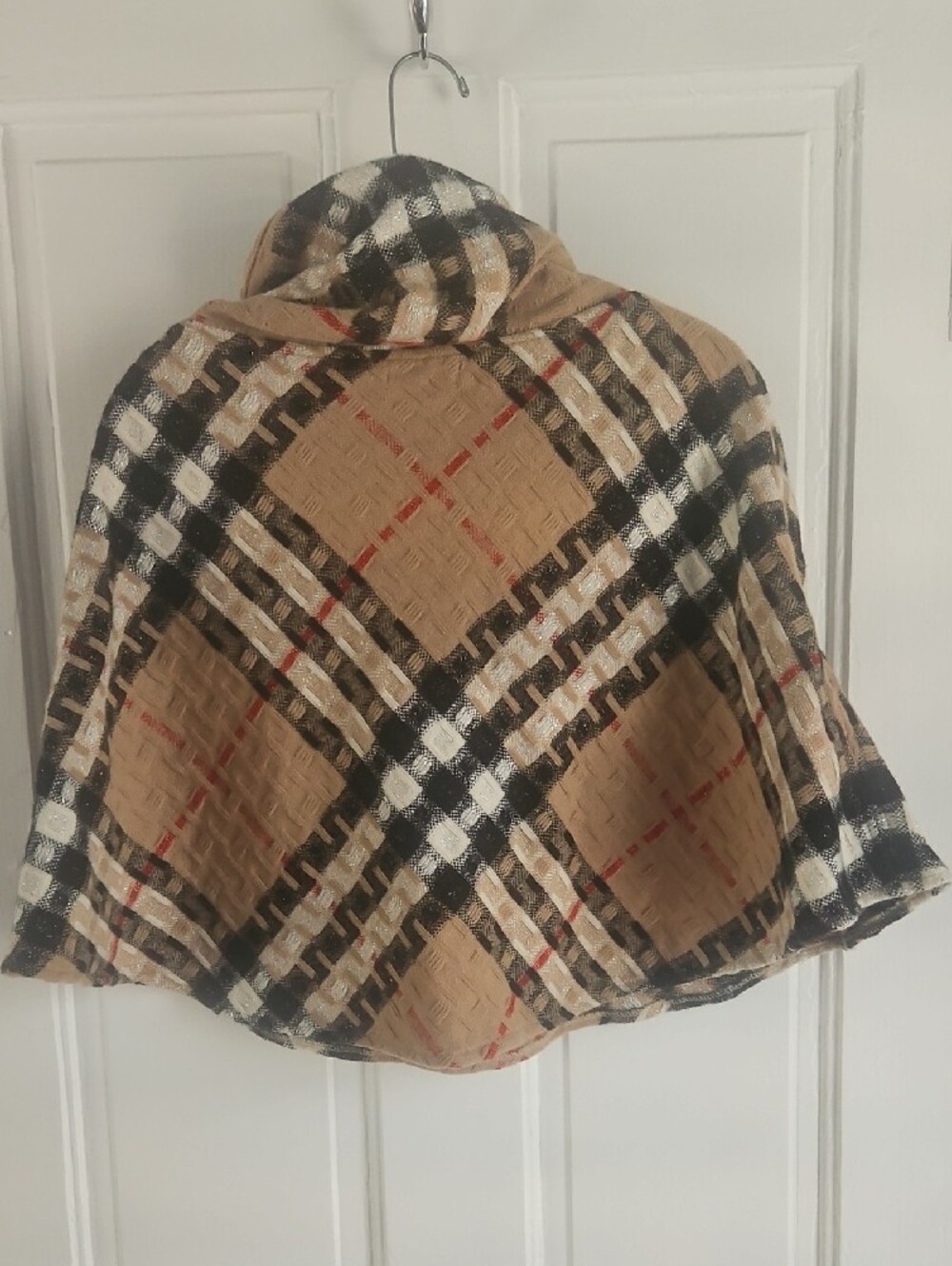 Burberry Plaid Hooded Cape in Tan, Black and Cream - Picture 2 of 3